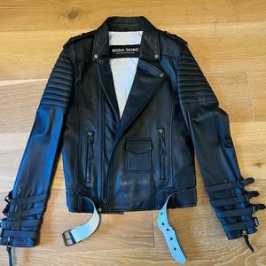 Boda skins Jaws black and white limited edition leather biker jacket men XS new